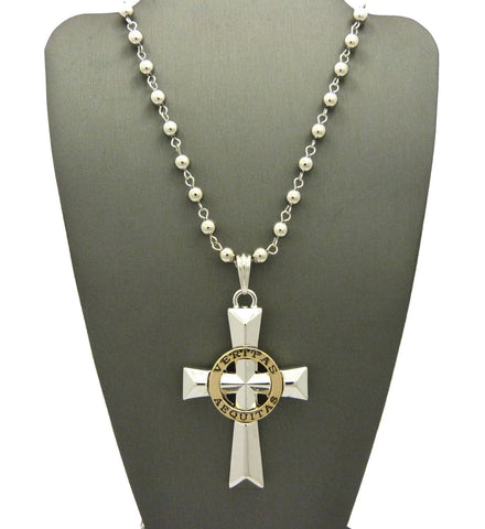 Gold-Tone Veritas Aequitas Pendant 6mm 30" Bead Chain Necklace in Silver-Tone