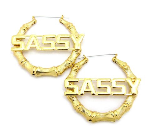 SASSY Charm Bamboo Door Knocker Hoop Pincatch Earrings, Gold-Tone