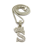 Unisex Stone Stud Tilted Crown Letter Initial Micro Pendant 2mm Box Chain Necklace, 20", S