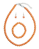 Girl's Simulated Pearl Necklace with Stretch Bracelet & Ball Stud Earrings