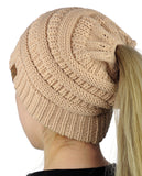 C.C BeanieTail Soft Stretch Cable Knit Messy High Bun Ponytail Beanie Hat