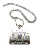 Celebrity Style Shiny Silver-Tone Boombox Pendant w/4mm 36" Franco Chain Necklace XP889R