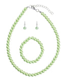 Girl's Simulated Pearl Necklace with Stretch Bracelet & Ball Stud Earrings