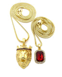 Black Stone Crown King Lion & Gemstone Pendant Set w/ Chain Necklace