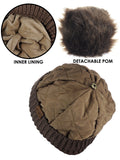 C.C Soft Quilted Puffer Detachable Faux Fur Pom Inner Lined Cuff Beanie Hat