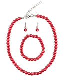 Girl's Simulated Pearl Necklace with Stretch Bracelet & Ball Stud Earrings