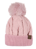 C.C Soft Quilted Puffer Detachable Faux Fur Pom Inner Lined Cuff Beanie Hat