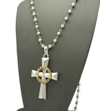 Gold-Tone Veritas Aequitas Pendant 6mm 30" Bead Chain Necklace in Silver-Tone