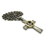 Gold-Tone Veritas Aequitas Pendant 6mm 30" Bead Chain Necklace in Hematite-Tone