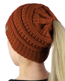 C.C BeanieTail Soft Stretch Cable Knit Messy High Bun Ponytail Beanie Hat