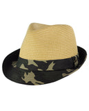 C.C. Unisex Camouflage Band and Brim Weaved Fedora Trilby Hat