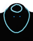 Girl's Simulated Pearl Necklace with Stretch Bracelet & Ball Stud Earrings