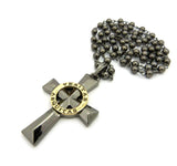 Gold-Tone Veritas Aequitas Pendant 6mm 30" Bead Chain Necklace in Hematite-Tone