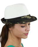 C.C. Unisex Camouflage Band and Brim Weaved Fedora Trilby Hat
