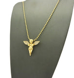 Stone Stud Praying Extended Wing Angel Micro Pendant with Chain Necklace