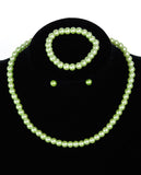 Girl's Simulated Pearl Necklace with Stretch Bracelet & Ball Stud Earrings