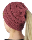 C.C BeanieTail Soft Stretch Cable Knit Messy High Bun Ponytail Beanie Hat