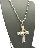 Gold-Tone Veritas Aequitas Pendant 6mm 30" Bead Chain Necklace in Silver-Tone