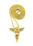 Stone Stud Praying Extended Wing Angel Micro Pendant with Chain Necklace