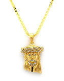 Paved Crowned Jesus Micro Pendant w/ 24" Mariner Chain - Gold Tone MMP5GGC