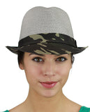 C.C. Unisex Camouflage Band and Brim Weaved Fedora Trilby Hat