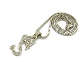 Unisex Stone Stud Tilted Crown Letter Initial Micro Pendant 2mm Box Chain Necklace, 20", S