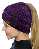 C.C BeanieTail Soft Stretch Cable Knit Messy High Bun Ponytail Beanie Hat