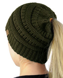 C.C BeanieTail Soft Stretch Cable Knit Messy High Bun Ponytail Beanie Hat