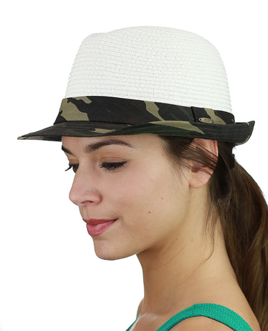 C.C. Unisex Camouflage Band and Brim Weaved Fedora Trilby Hat