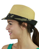 C.C. Unisex Camouflage Band and Brim Weaved Fedora Trilby Hat