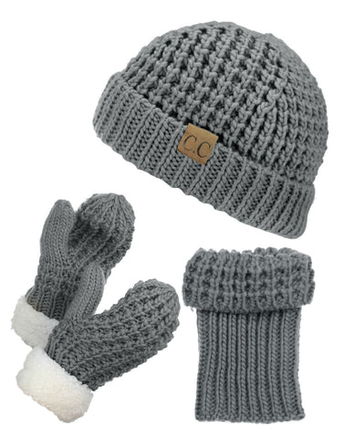 NYfashion101 Exclusive Thick Braided Cable Knit Boot Cuff, Beanie & Mitten Set