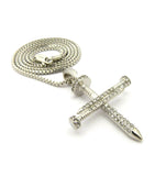 Studded Allover 3 Cross Nail Pendant w/ 2mm 24" Box Chain Necklace in Silver-Tone