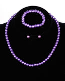 Girl's Simulated Pearl Necklace with Stretch Bracelet & Ball Stud Earrings