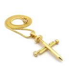 Simple Studded Reversible 3 Cross Nail Pendant w/ 2mm 24" Snake Chain Necklace in Gold-Tone