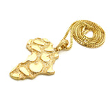 Nugget Africa Continent Pendant with 2mm 24" Box Chain Necklace, Gold-Tone
