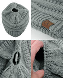 C.C BeanieTail Soft Stretch Cable Knit Messy High Bun Ponytail Beanie Hat