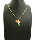 Power Fist on Pan Africa Continent Micro Pendant with 2mm 24" Box Chain Necklace, Gold-Tone