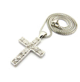 Polished Nugget Cross Pendant w/ 2mm 24" Box Chain Necklace in Silver-Tone