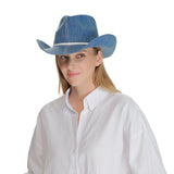 C.C Washed Knitted Denim Cowboy Hat with Suede Strings for Women