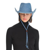 C.C All Over Rhinestone Denim Cowboy Hat with Chinstraps for Women