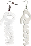 Women's Afrocentric African Text Wood Dangle Pierced Earrings