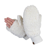 C.C Women's Faux Fur Wrist Length Fingerless Sherpa Lined Convertible Mittens Gloves