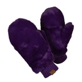 C.C Women's Faux Fur Wrist Length Fingerless Sherpa Lined Convertible Mittens Gloves