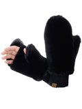 C.C Women's Faux Fur Wrist Length Fingerless Sherpa Lined Convertible Mittens Gloves