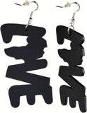 Women's Afrocentric African Text Wood Dangle Pierced Earrings