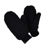 C.C Women's Faux Fur Wrist Length Fingerless Sherpa Lined Convertible Mittens Gloves
