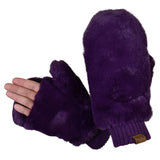 C.C Women's Faux Fur Wrist Length Fingerless Sherpa Lined Convertible Mittens Gloves