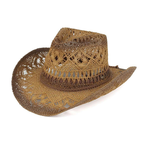 C.C Ombre Open Weave Cowbay Hat with Braided Trim