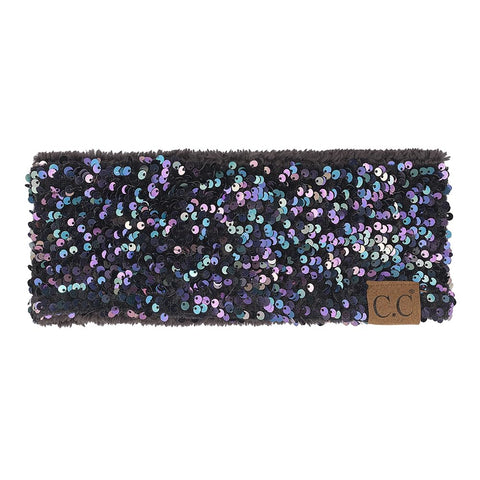C.C Sequin Headwrap for Women - Stretchable Soft Warm Knit Winter Headband Ear Warmer (Hot Pink)