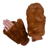C.C Women's Faux Fur Wrist Length Fingerless Sherpa Lined Convertible Mittens Gloves